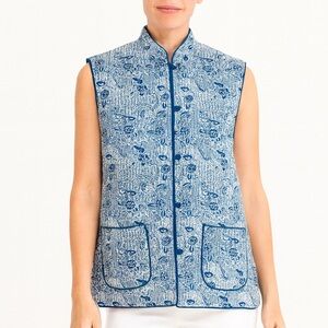 Julia Amory Quilted Wellington Vest Size XS Blue White Reversible Chic Fall
